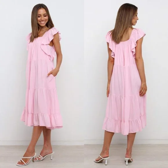 Petal & Pup NEW Kacper Tiered Relaxed Fit Convertible Midi Dress Size 4 / Small - Picture 2 of 12